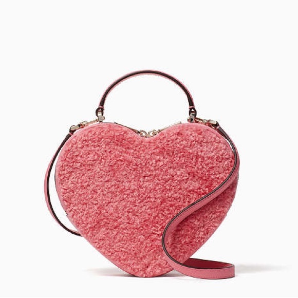kate spade NWT! $349 MSRP Love Shack Pink Faux Fur Heart Crossbody Purse - Picture 1 of 11